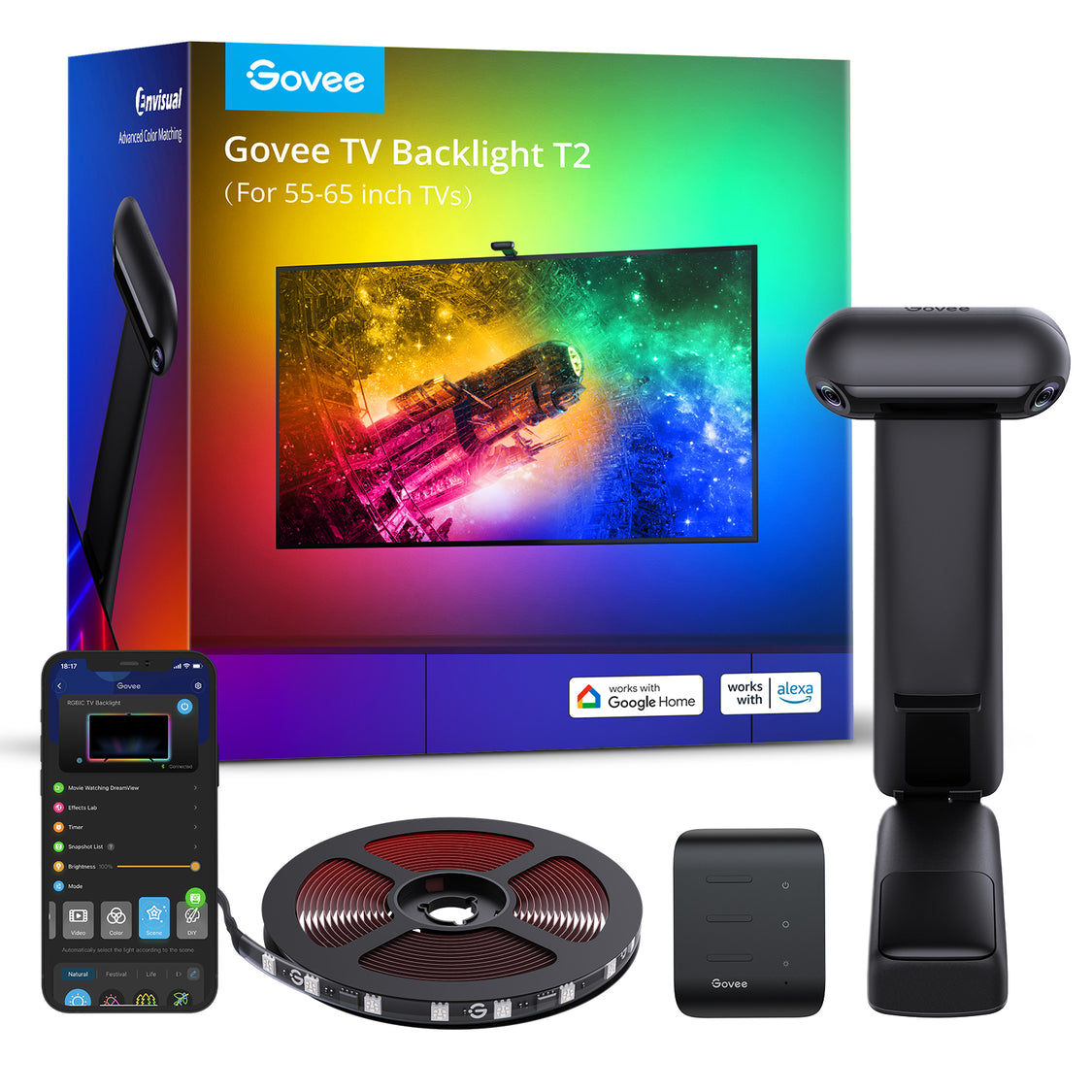 Govee DreamView T2 TV Backlight (55~65 inch) - Colour Sense Cam & LED Strip