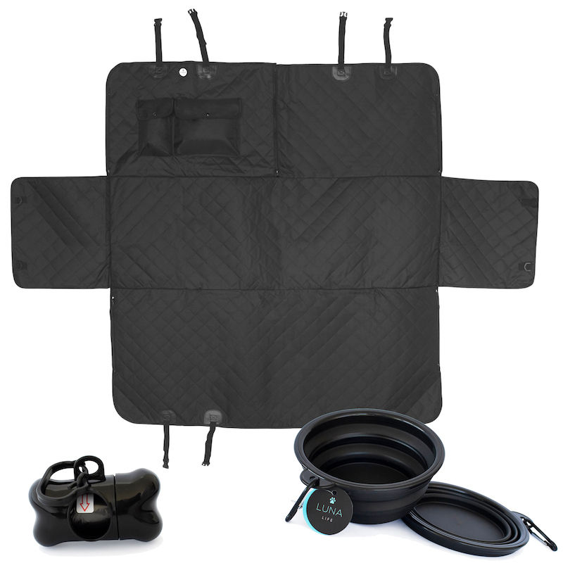 LUNA Life Premium Back Seat Car Cover with Water Bowl & Poo bags Kit.