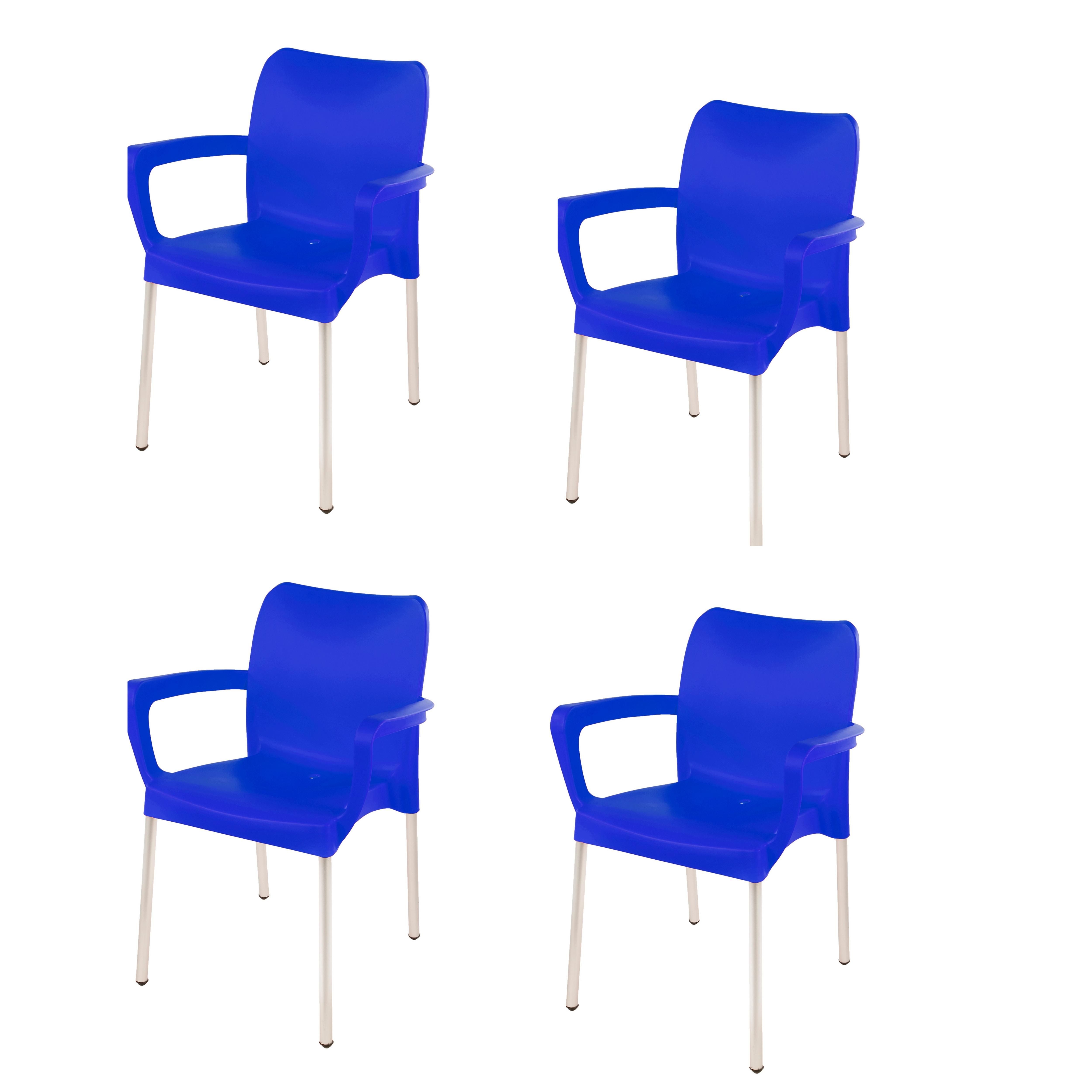 Heavy Duty Plastic Stacking Chair – Bistro Design with Armrests - Blue - Set of 4