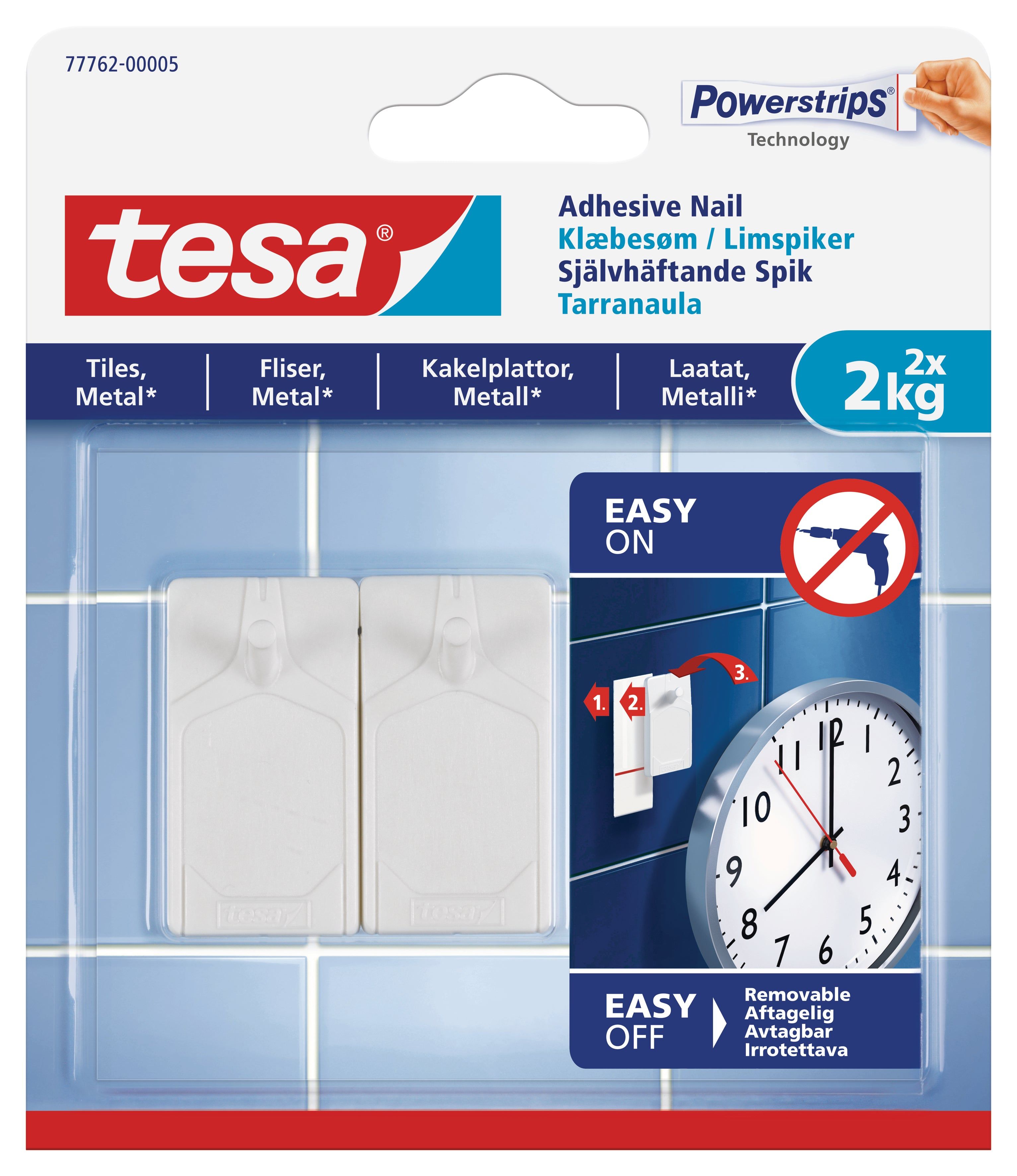 TESA Adhesive Nails 2x2kg - Smooth and Solid Surfaces - Tiles/Metal/Glass