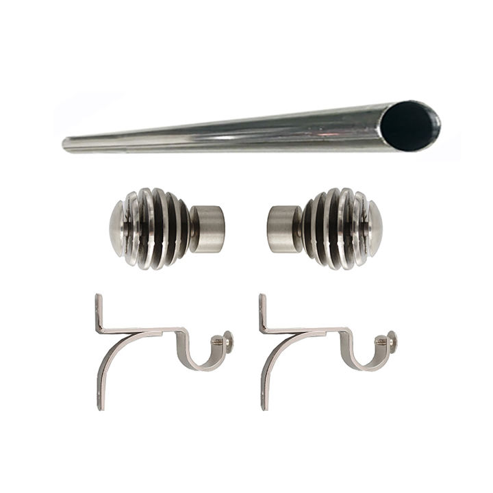 Matoc 25mm Single Curtain Pole Set - Silver - Step Ball Finials - 1.0m