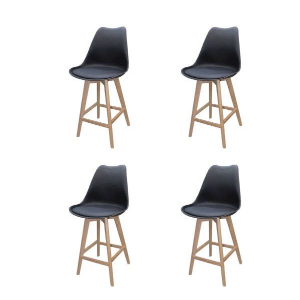 Modern and Stylish Padded Bar Stool - 4 Pack - Black