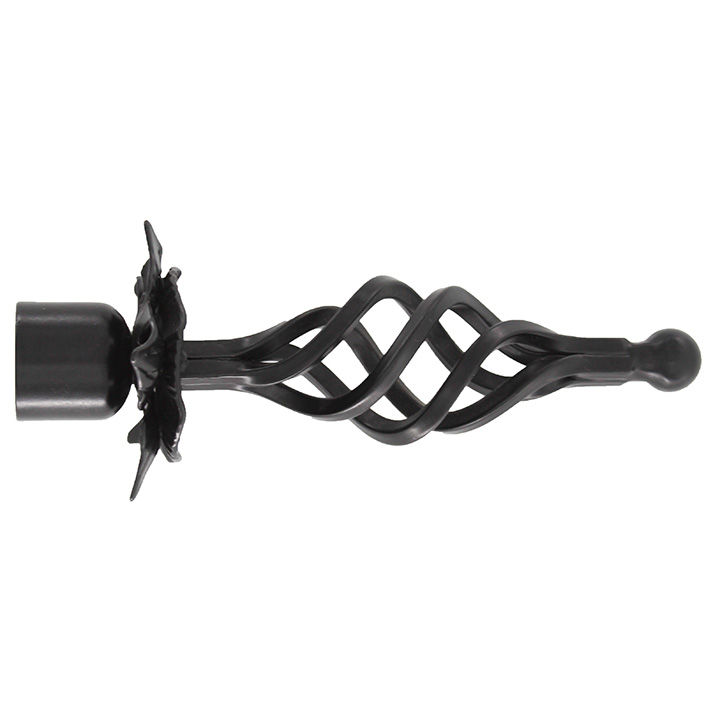 Matoc Designs Finial for 32mm Curtain Pole - Metal Flower Based Basket - Black (Pack of 2)