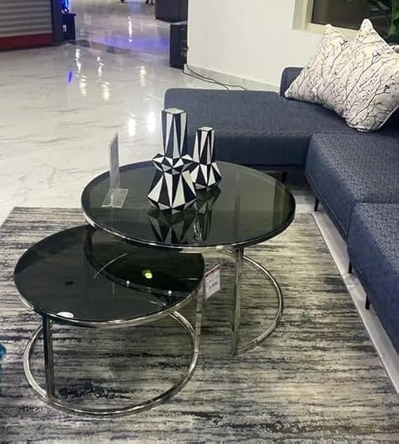 QandAHome-Sydney Chrome Nesting Tables (Black)