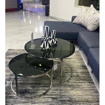 QandAHome-Sydney Chrome Nesting Tables (Black)