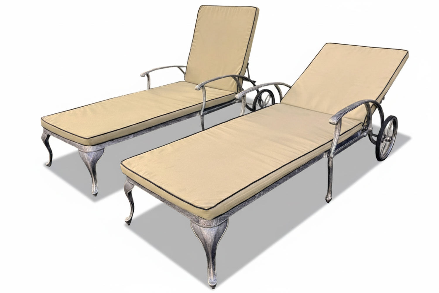 Aluminium Sun Lounger Set 2-Piece (Silver, Beige Cushions)