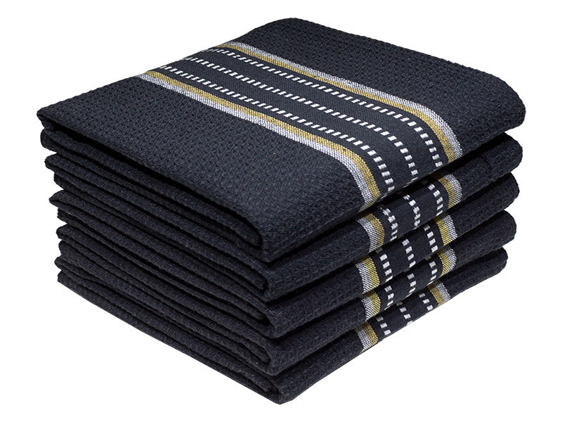 Multipurpose, Easy Fit, Absorbent Kitchen Towel- Design 2179 - 050x070cms - (05 Pc Pack) - Stripes - Jet Black