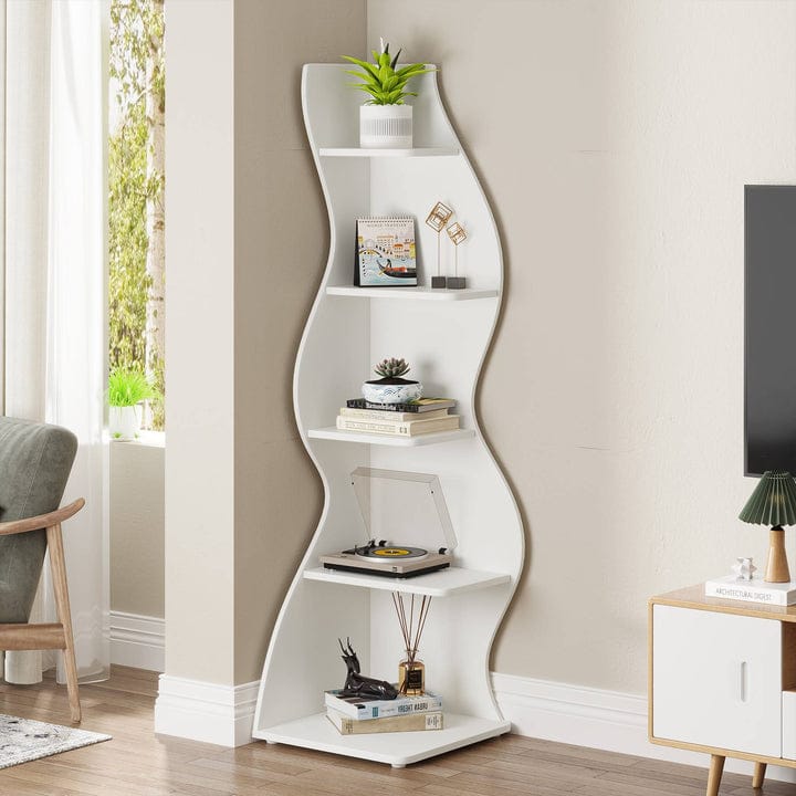Mack office and Home Modern 5-Tier Wall Corner Bookshelf-White