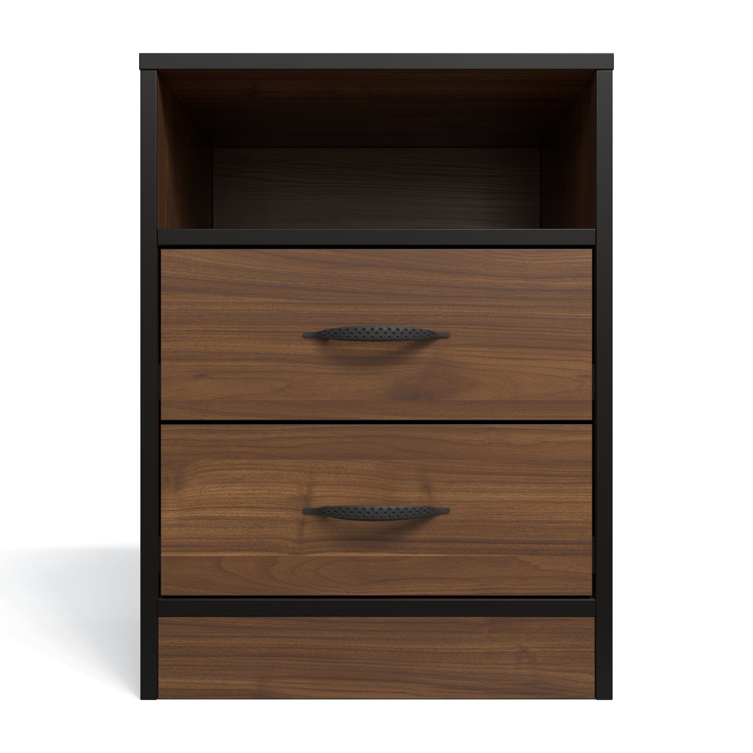 Price Cut - Foundation Two Drawer Bedside Table - Brown Walnut