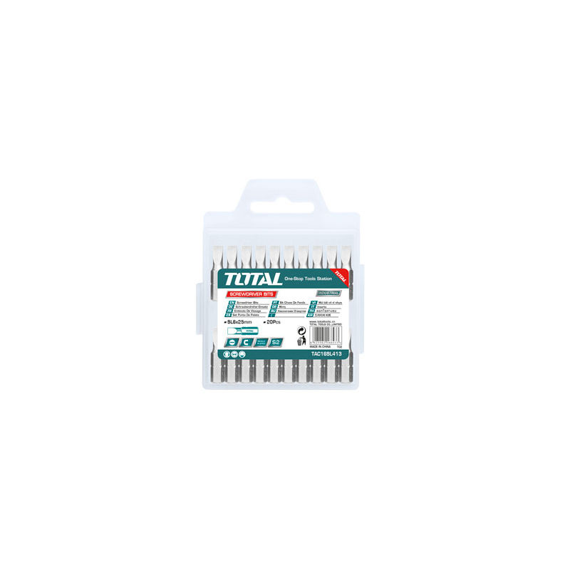 Total Tools Screwdriver Bit SL6.0*1.0,25mm 20Pcs, S2 Industrial