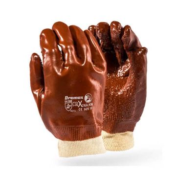 DROMEX BROWN PVC KNIT WRIST GLOVES -HEAVY DUTY (XTRA/KW)