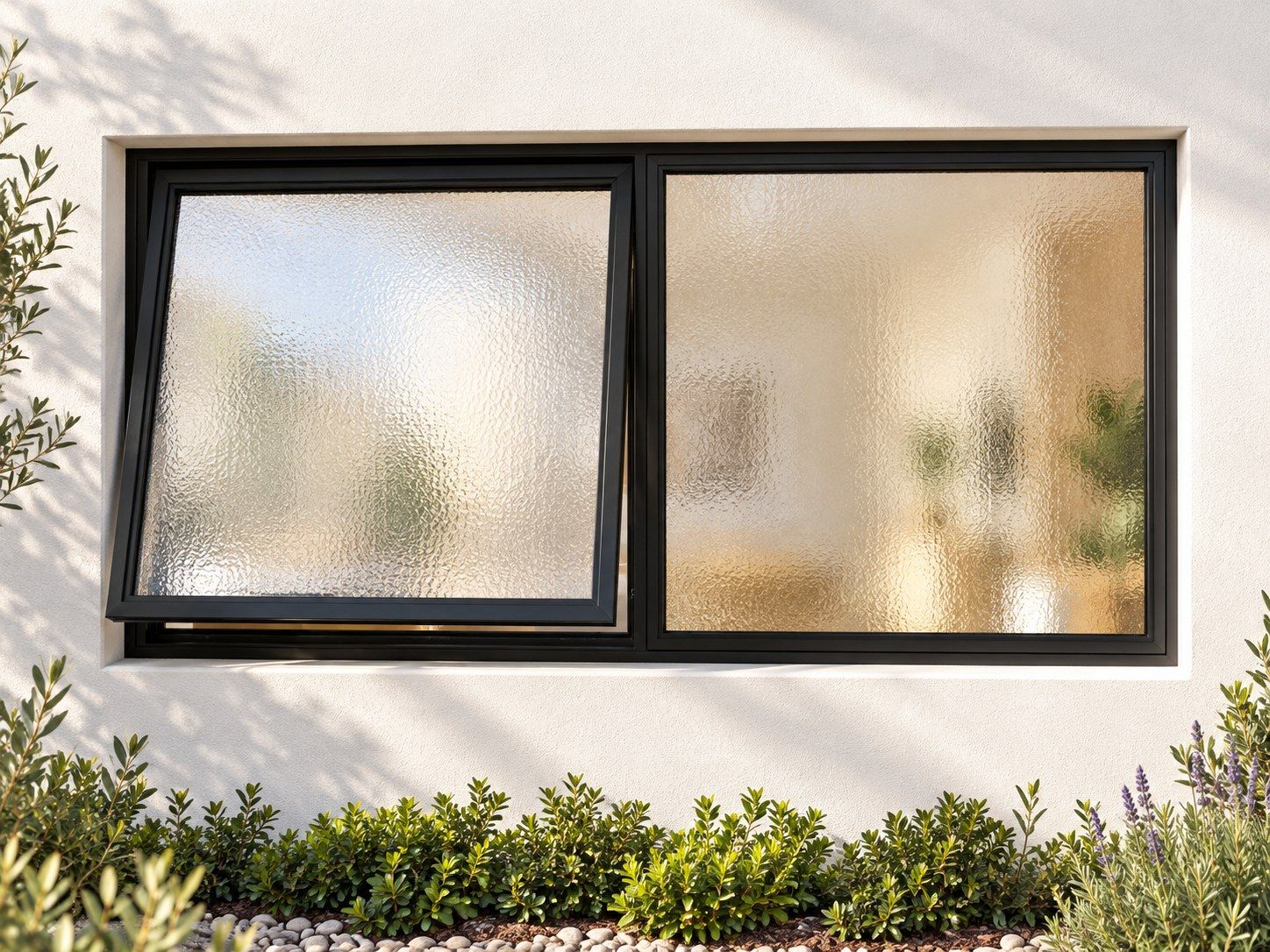 Kenzo Premium Top-Hung Aluminium Window - Black, 1200 600 mm, Left Upper Opener with Fixed Side Pane, Obscure Safety Glass