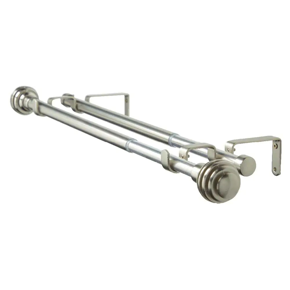 Curtain Rod Set, Double, Steel, Expandable, Spiral Finial, Silver, 120cm – 210cm