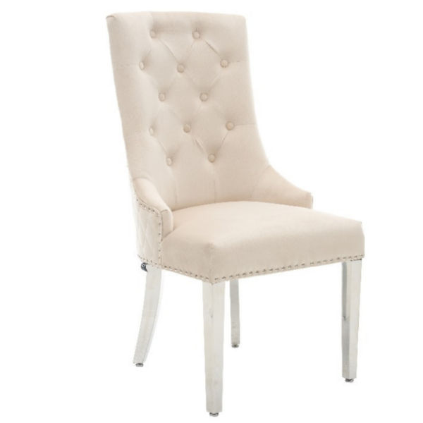 Paula High Back Dining Chairs Beige/Silver