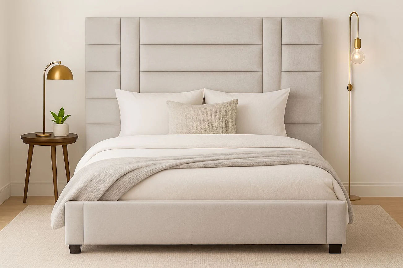 Luxe Upholstered Panel Headboard and Base King- 183cm Base & 280cm Headboard