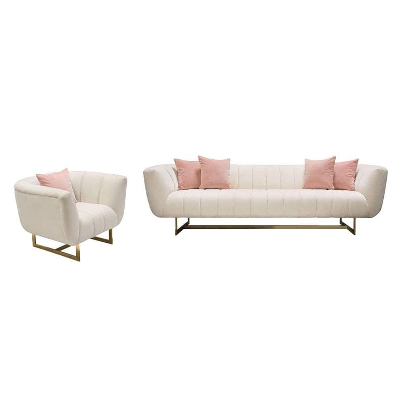 Bozza Venus Cream Sofa & Chair 2PC Set - Cream