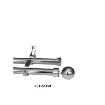 Silver Double Curtain Rod Set -Ball Finial 3.5m
