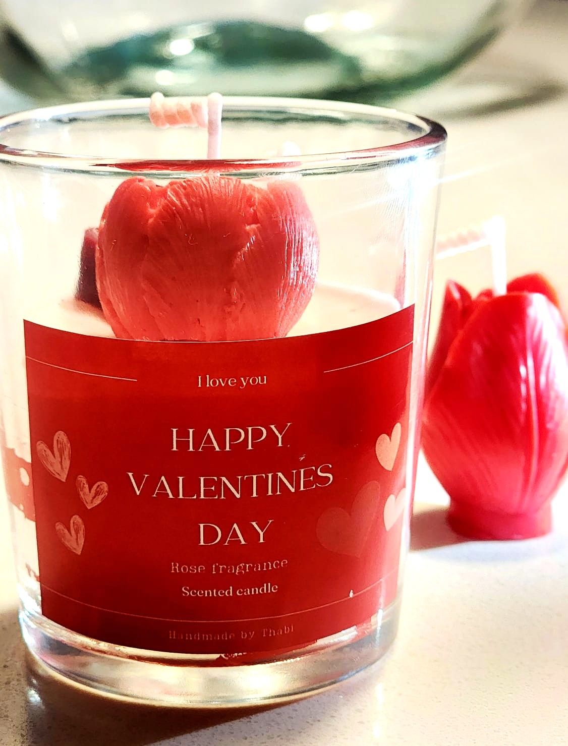 Valentines Day Candle with a red rose pillar
