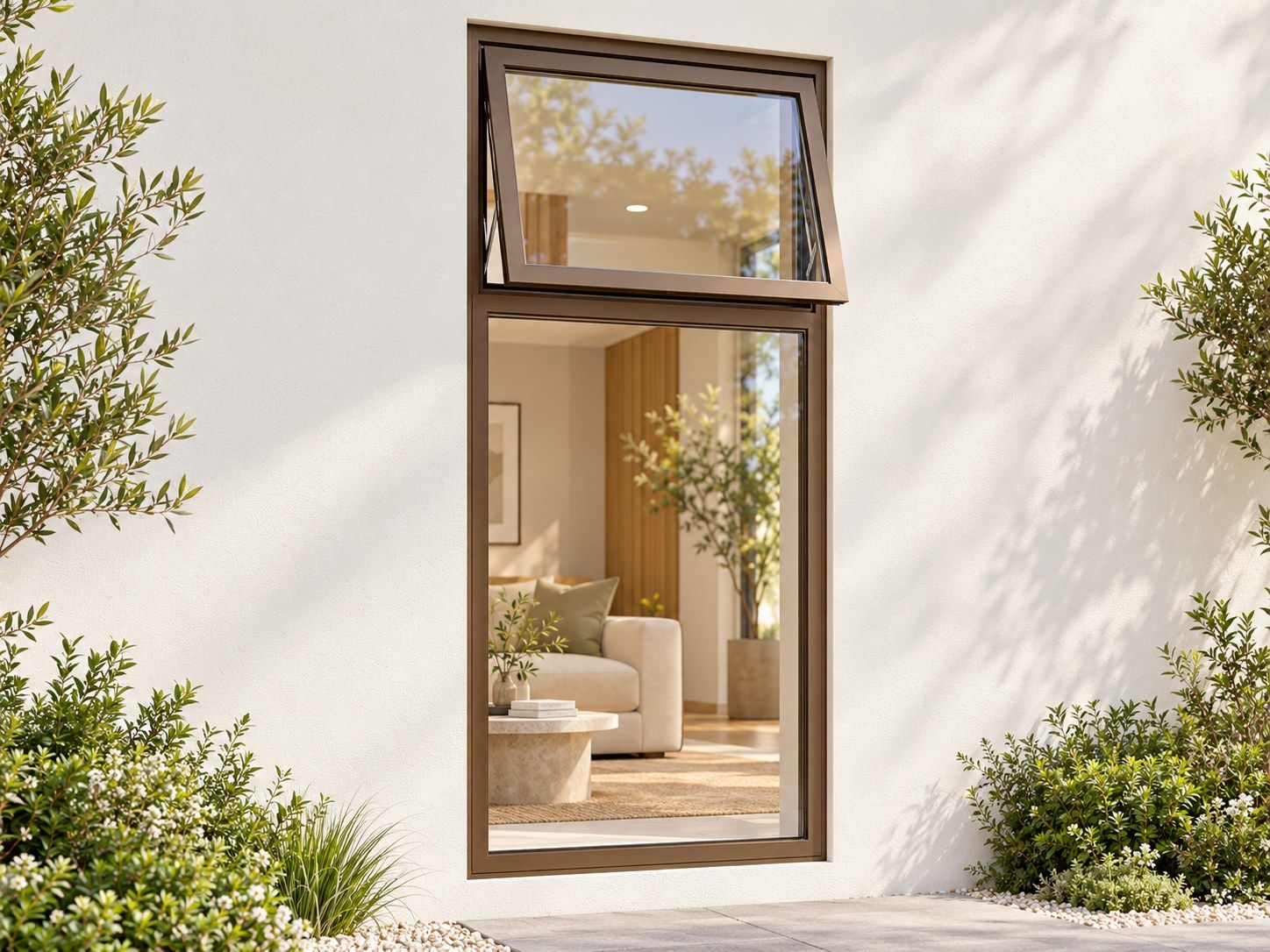 Kenzo Premium Top-Hung Aluminium Window - Bronze, 900 1800 mm, Upper Opener with Fixed Lower Pane, Clear Glass