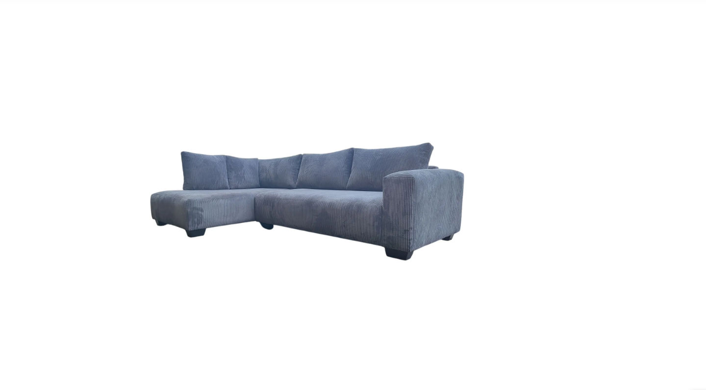 Natalia L Shape Couch – Corduroy Grey Right Sided