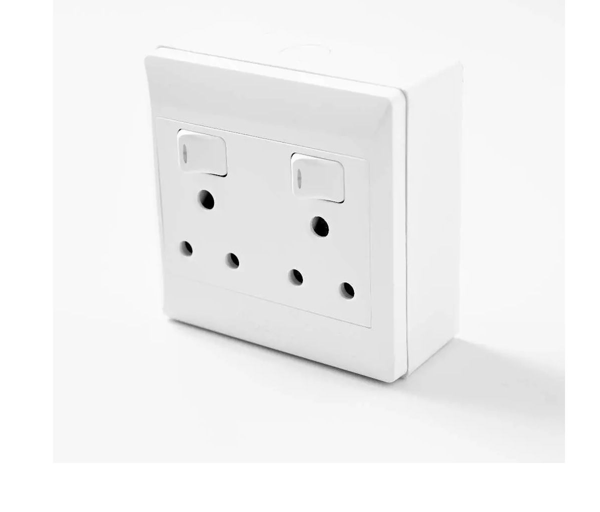 Switched Socket, 2 x 3Pin, & Extension Box, PVC, 4x4 BY WOODLY