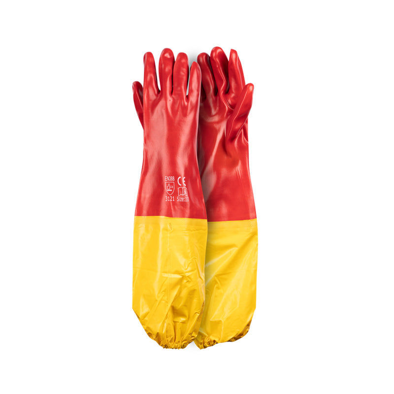 PIONEER SAFETY Pvc Coated Red Open Cuff Gloves 60cm Std Shoulder Length