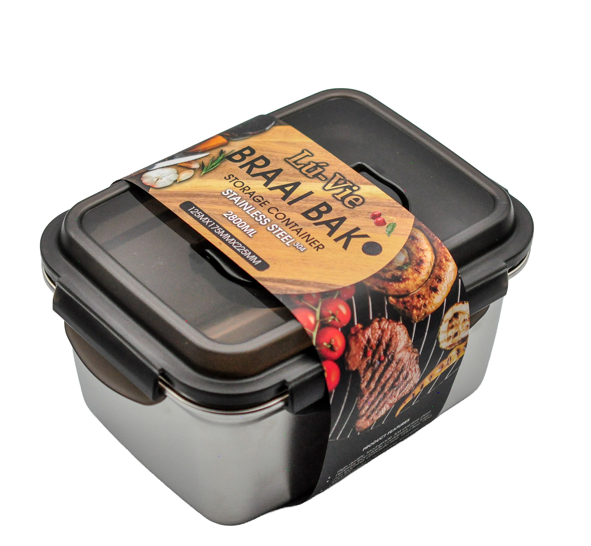 BRAAI BAK - Stainless Steel Food Storage Container - 2.8L