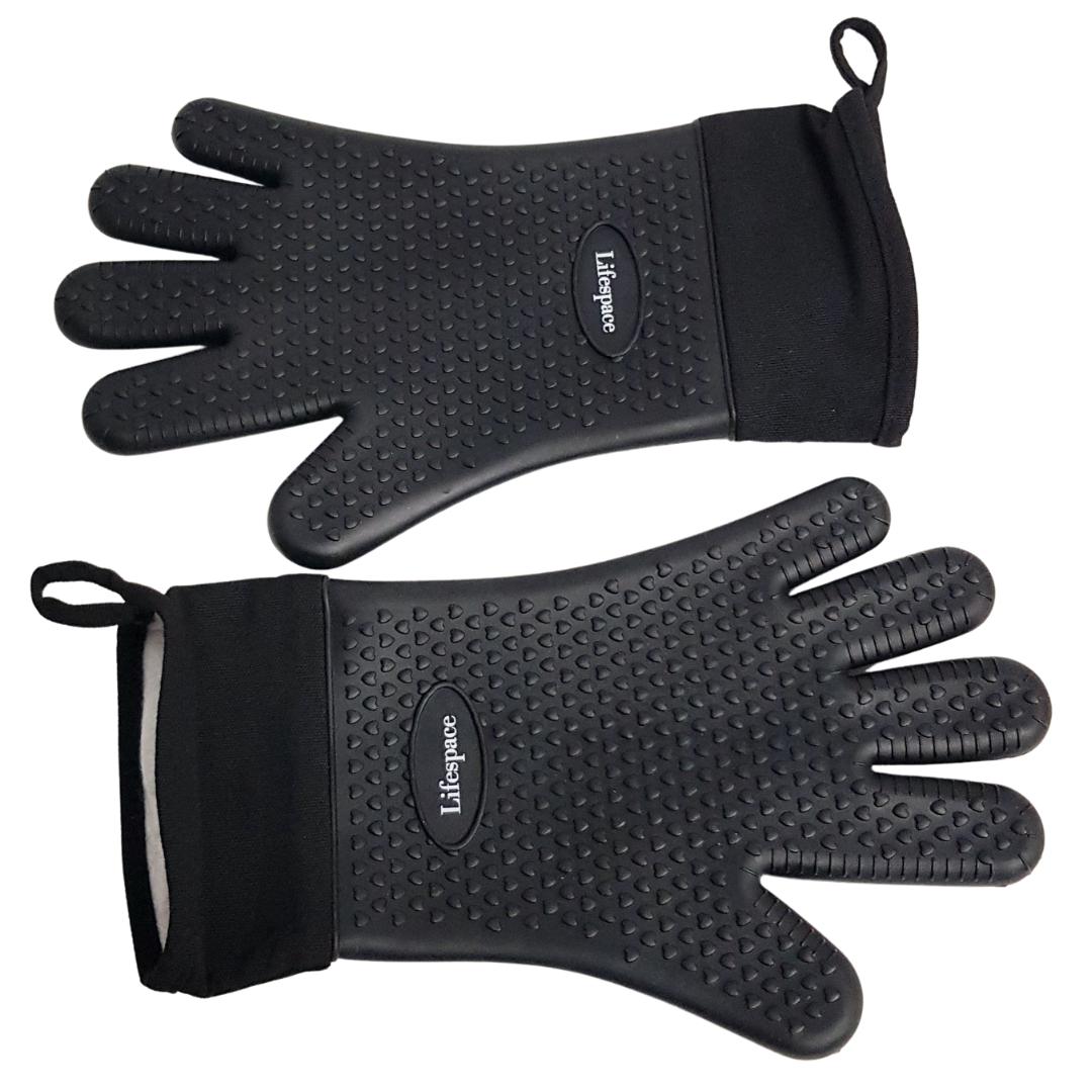 Lifespace Heat Resistant Silicone Gloves (pair) - Cotton Lined, Fully Washable
