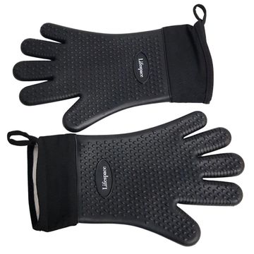 Lifespace Heat Resistant Silicone Gloves (pair) - Cotton Lined, Fully Washable