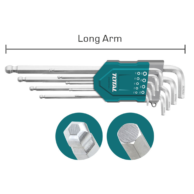 Ball Point Hex Key 9Pcs Industrial 1.5-10mm Long arm Ball Point TOTAL Tools