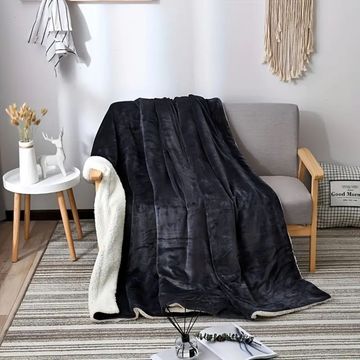Nu Dekor - Reversible Sherpa Soft Fleece Throw Blanket - Black - 180x200cm