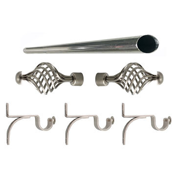 Matoc 25mm Single Curtain Pole Set - Silver - Swirl Finials - 2.5m