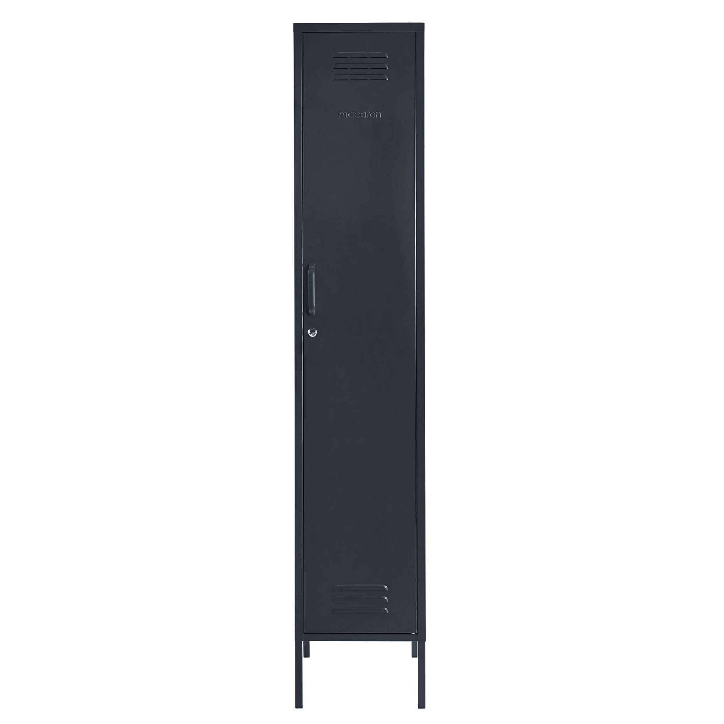 Steel Skinny Wardrobe Metal Locker Adjustable Shelves Storage Cabinet - Black