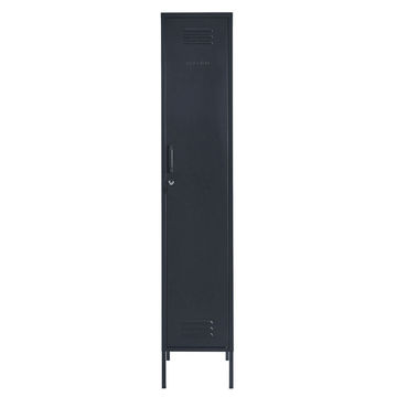 Steel Skinny Wardrobe Metal Locker Adjustable Shelves Storage Cabinet - Black
