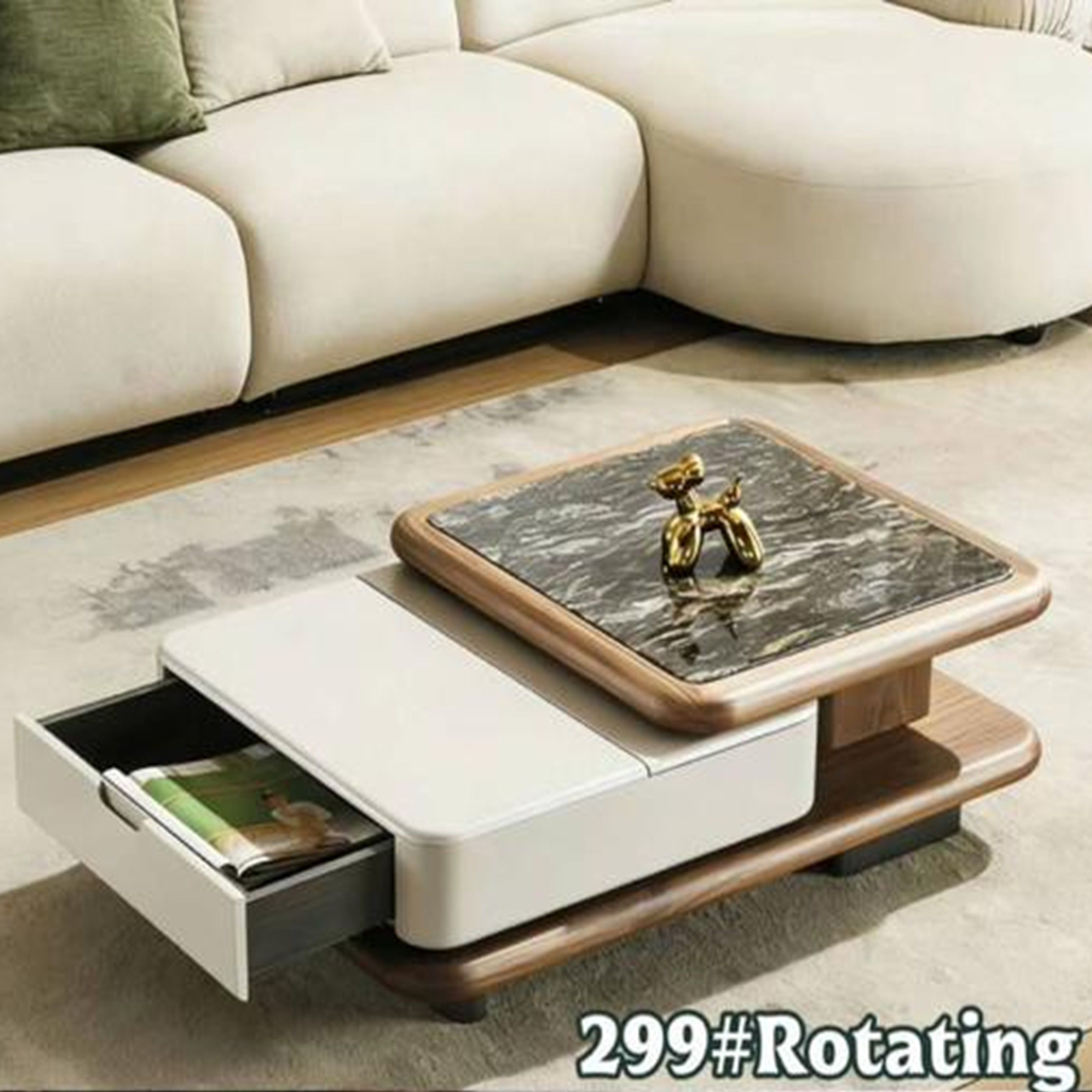 Madiega Furniture - Rotating Marble-Top Storage Coffee Table (Brown & Off-white)