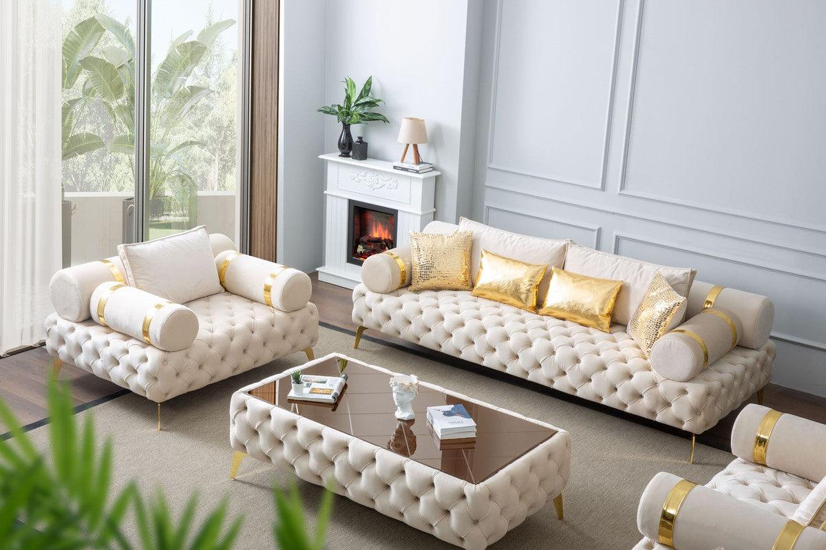 Briaton luxury Chesterfield 4pc sofa cream - Cream