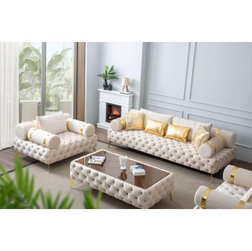 Briaton luxury Chesterfield 4pc sofa cream - Cream