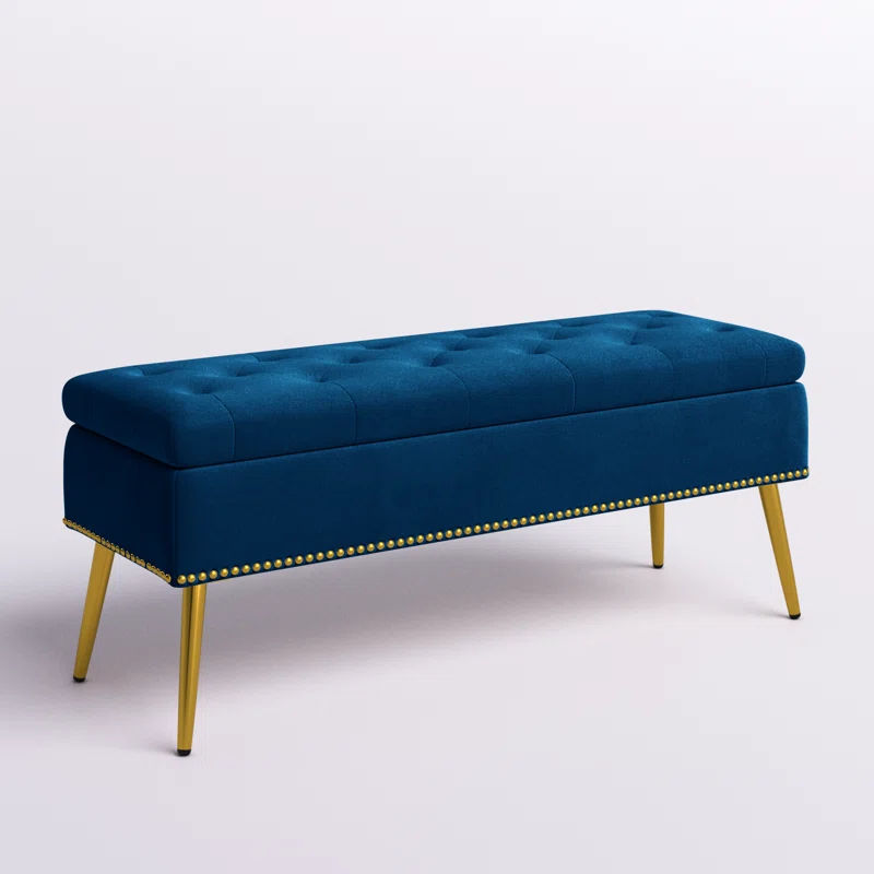 Isabella Rectangular Storage Ottoman Bench - Blue