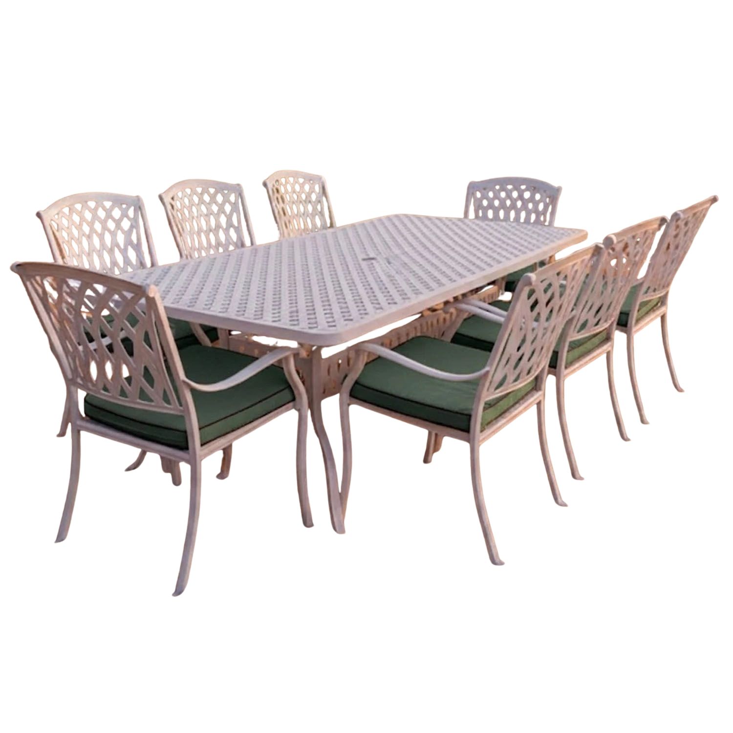Tuscan Aluminium Dining Set 8-Seater (White, Green Cushions)