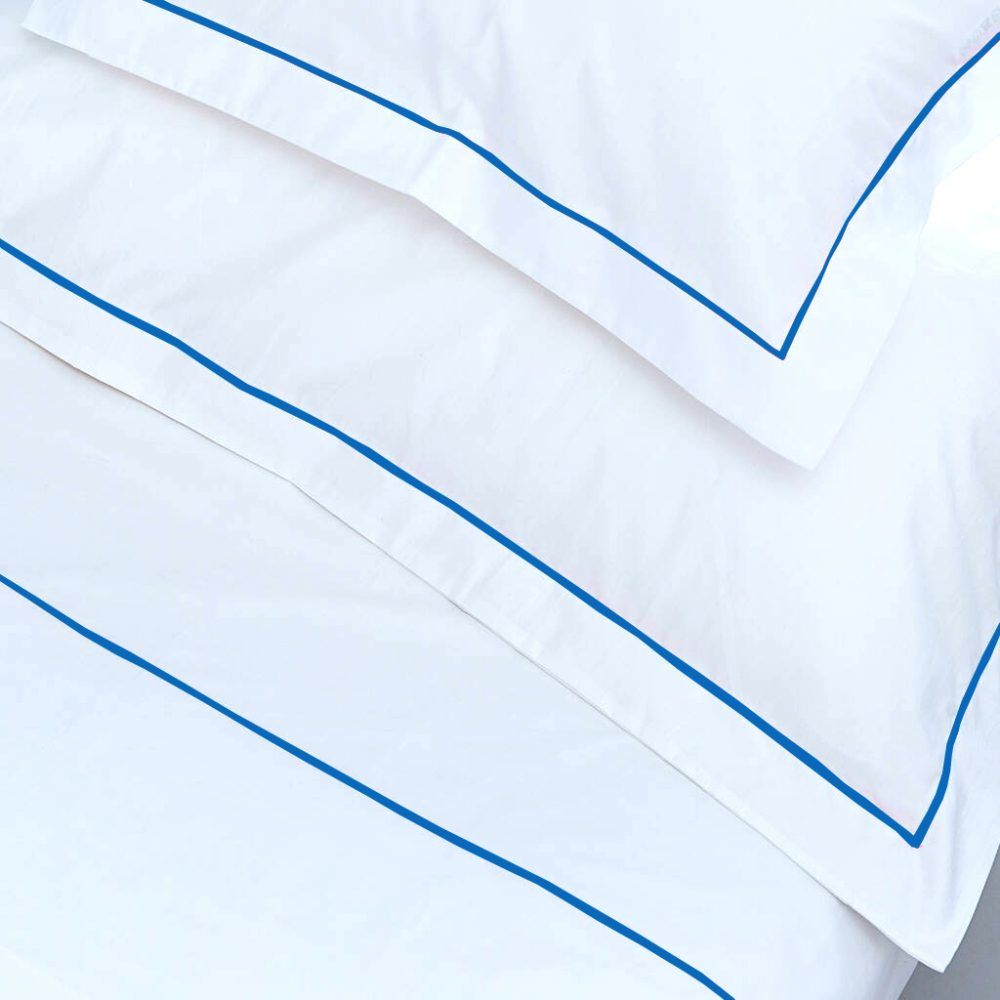 Rey's Fine Linen - Egyptian Collection - Oxford Satin Stitch Pillow Cover-Victoria Blue -Continental(06 Set)