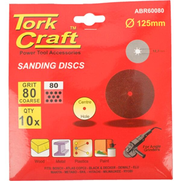 Sanding Disc 125Mm 80 Grit Centre Hole 10/Pk