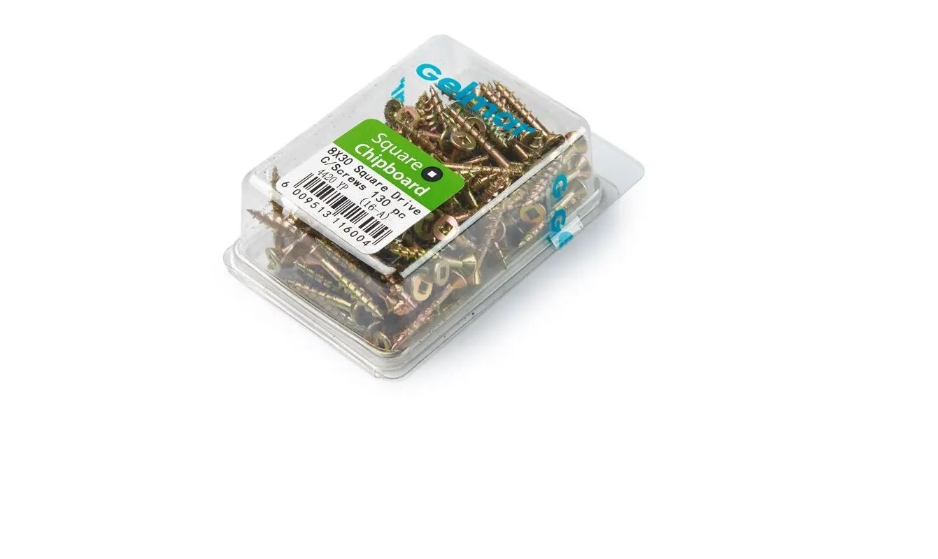 Chipboard Screws, Square, No.8, 4mm x 30mm, 130 Pieces (4 pack) BY WOODLY