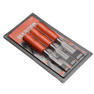 HARDEN 3 Piece Chisel Set Orange Circular Handle Wood