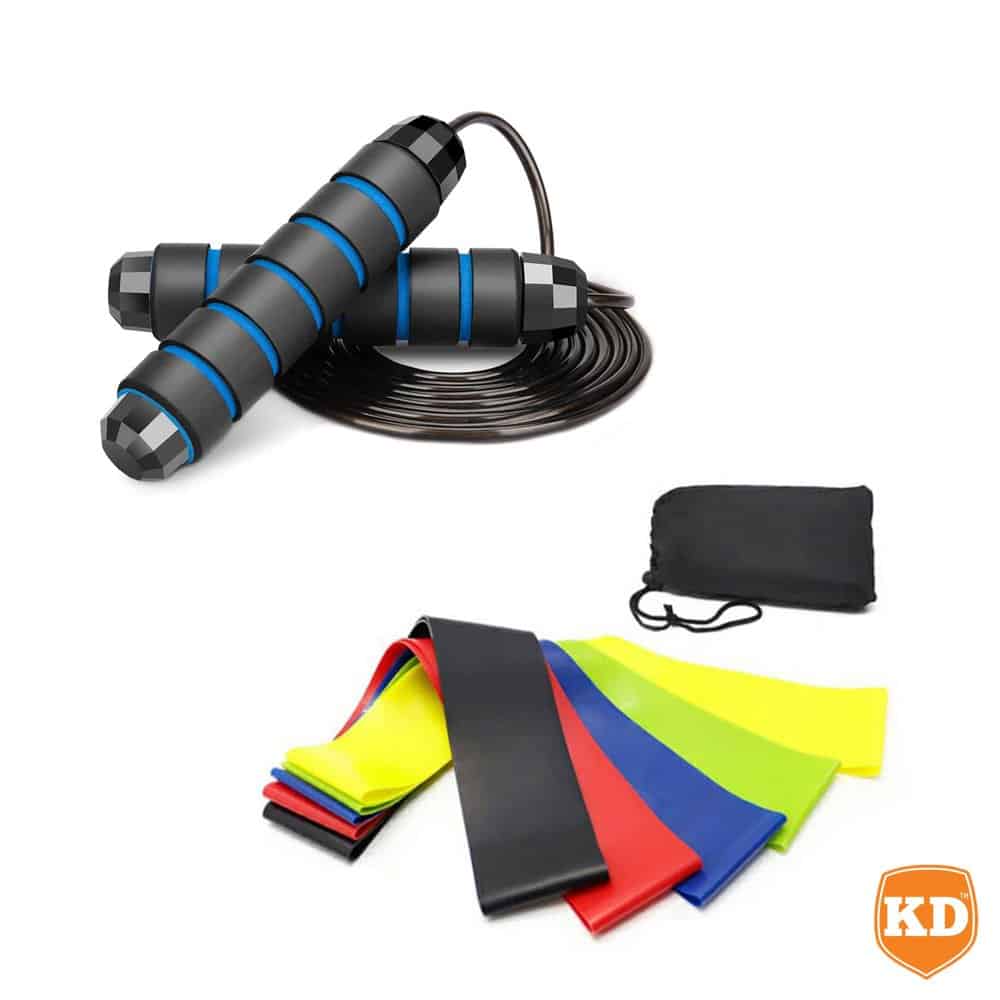 Killer Deals speed skipping rope (blue) + resistance loop exercise bands (x5) Combo