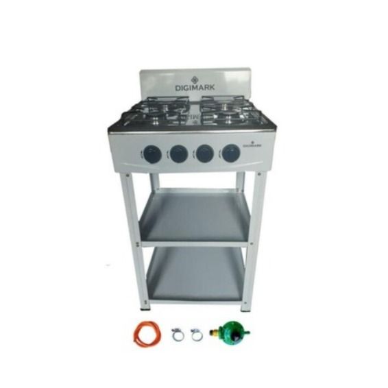 Freestanding 4 Burner Gas Stove with Shelves and Fittings