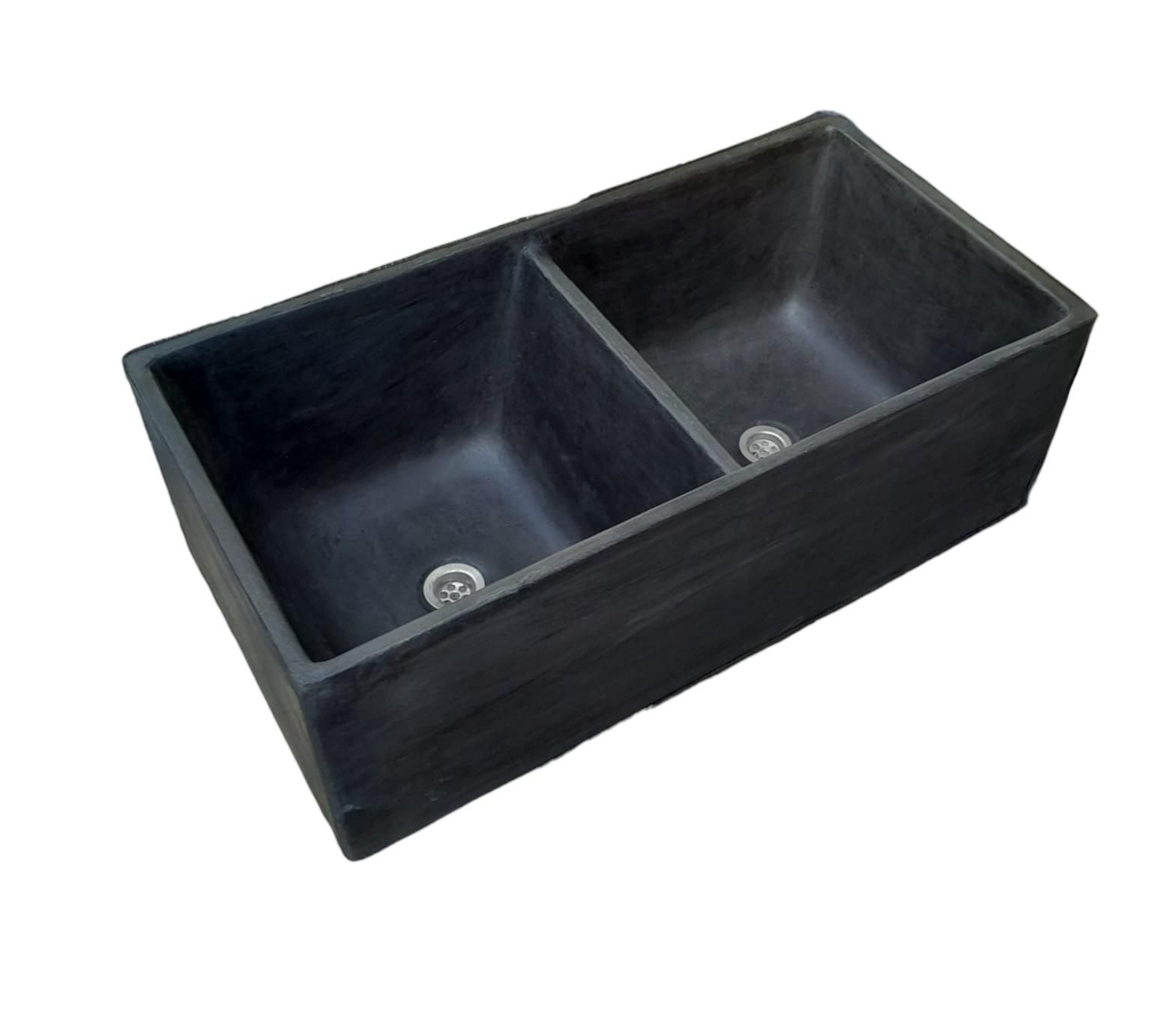 Large Black Double Concrete Kitchen Butler Basin 800 x 400x 270mm