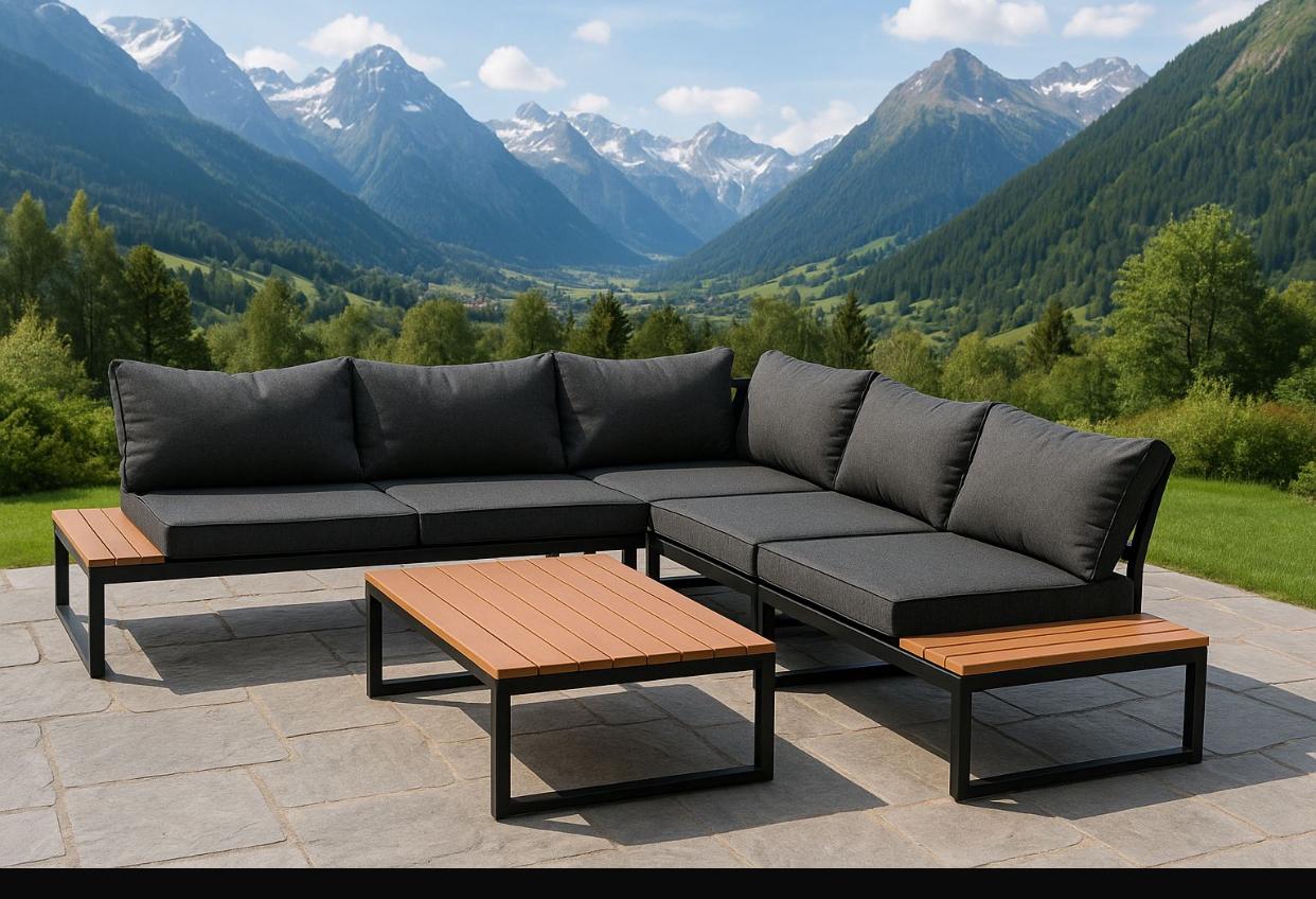 IG Furn- Modern Outdoor Corner Patio Lounge Set Black