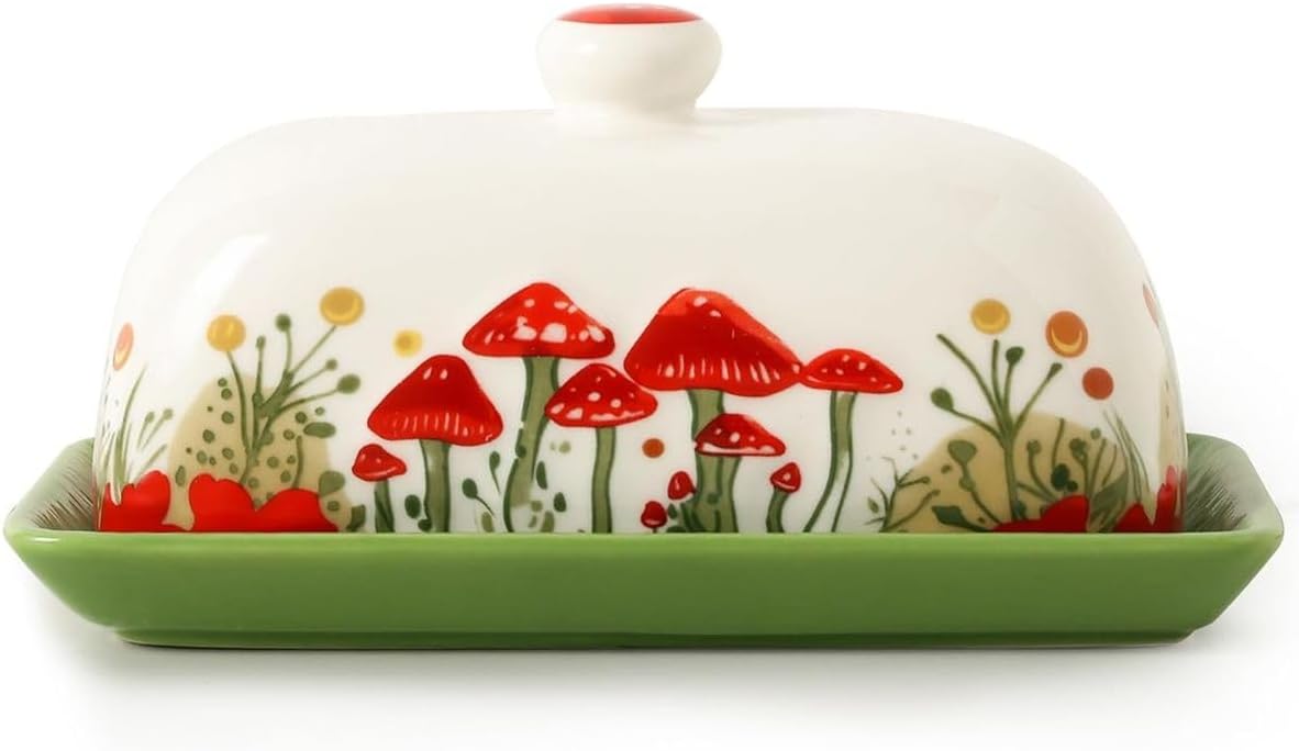 Ceramic Butter Dish With Lid Decorative Butter Keeper on Kitchen Countertop