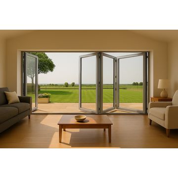 Kenzo - SFD4FG6LS - Aluminium Fold A-Side Door 2.4mx2.1m Silver 3 Doors Open Left, 1 Door Open Right Viewed From Outside