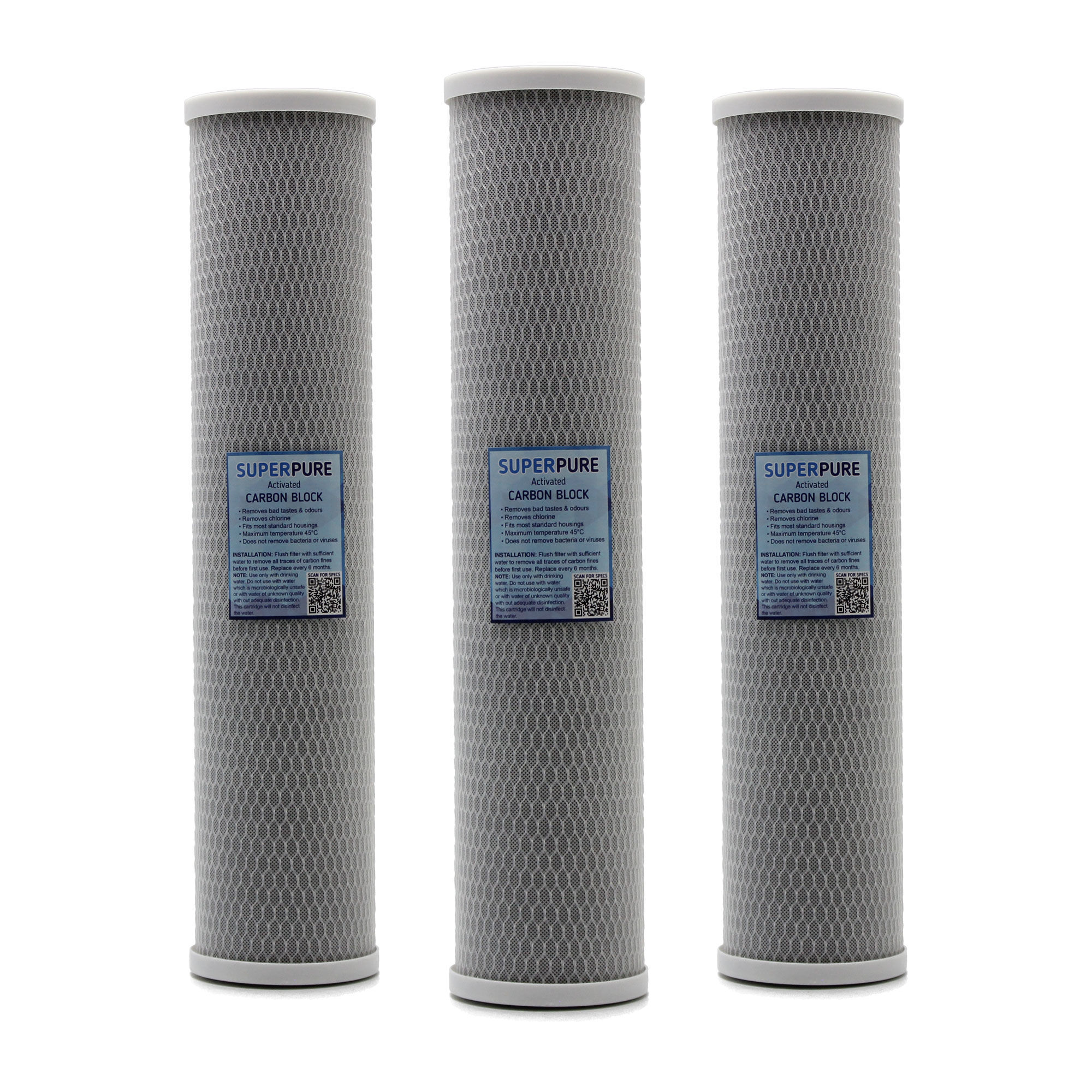 SUPERPURE 20 inch Big Blue Carbon Block Water Filter Replacement Cartridge (3-Pack)